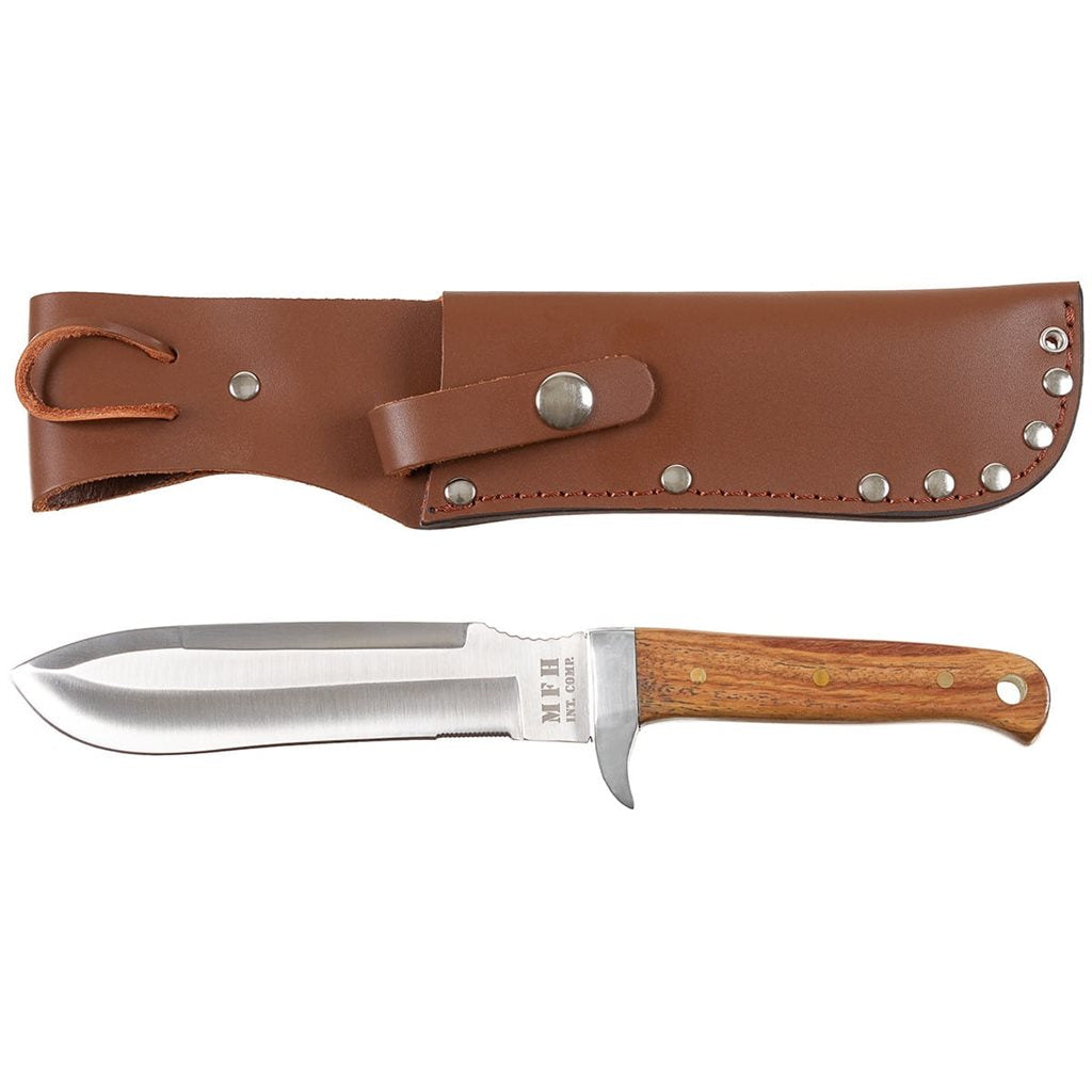 Cuchillo BW de hoja fija con mango de madera y funda de cuero, hoja 16 cm, acero inoxidable