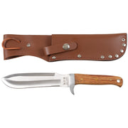 Cuchillo BW de hoja fija con mango de madera y funda de cuero, hoja 16 cm, acero inoxidable
