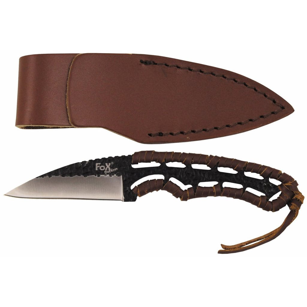 Cuchillo BUFFEL II de hoja fija con mango perforado y funda de cuero