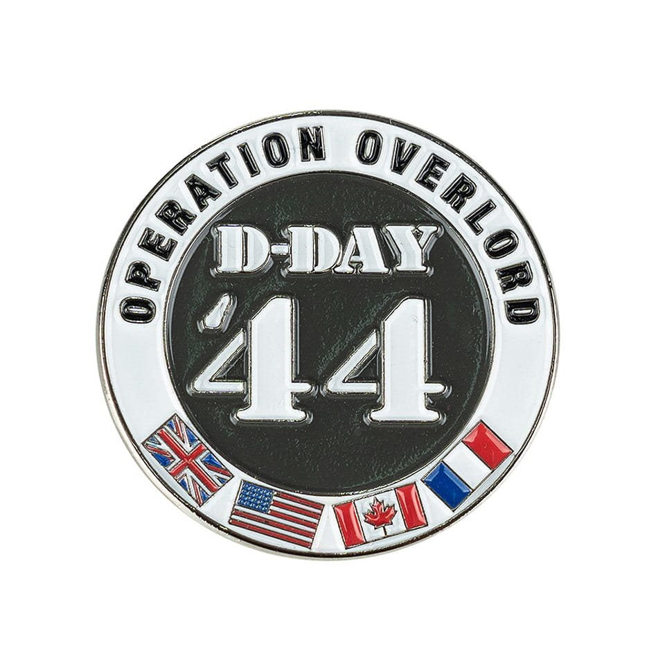Insignia metálica D-DAY 44 con banderas aliadas, 3x3 cm, conmemorativa del desembarco de Normandía 1944