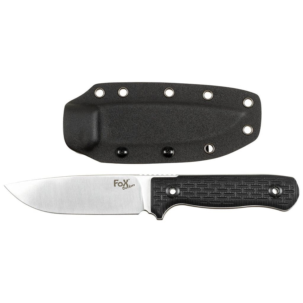 Cuchillo Bushcraft negro con vaina kydex y hoja fija, 24,5 cm