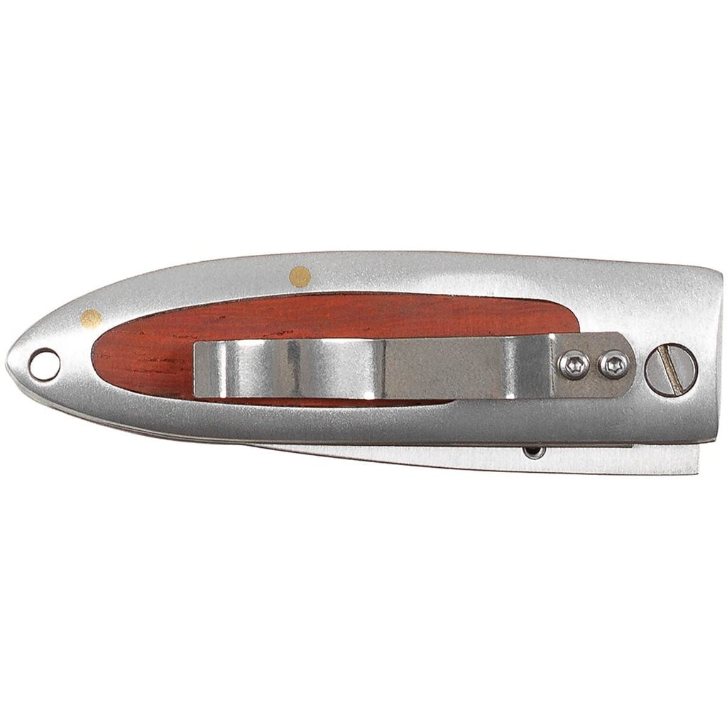 Navaja plegable acero inoxidable mango madera 16 cm clip cinturon marron