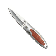 Navaja plegable acero inoxidable mango madera 16 cm clip cinturon marron