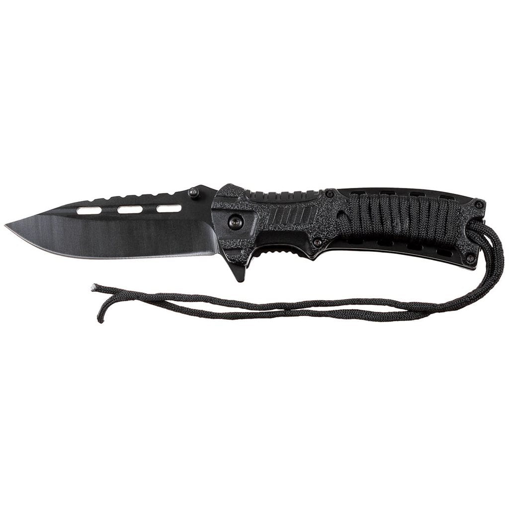 Navaja plegable EDC negra con pedernal de emergencia y silbato
