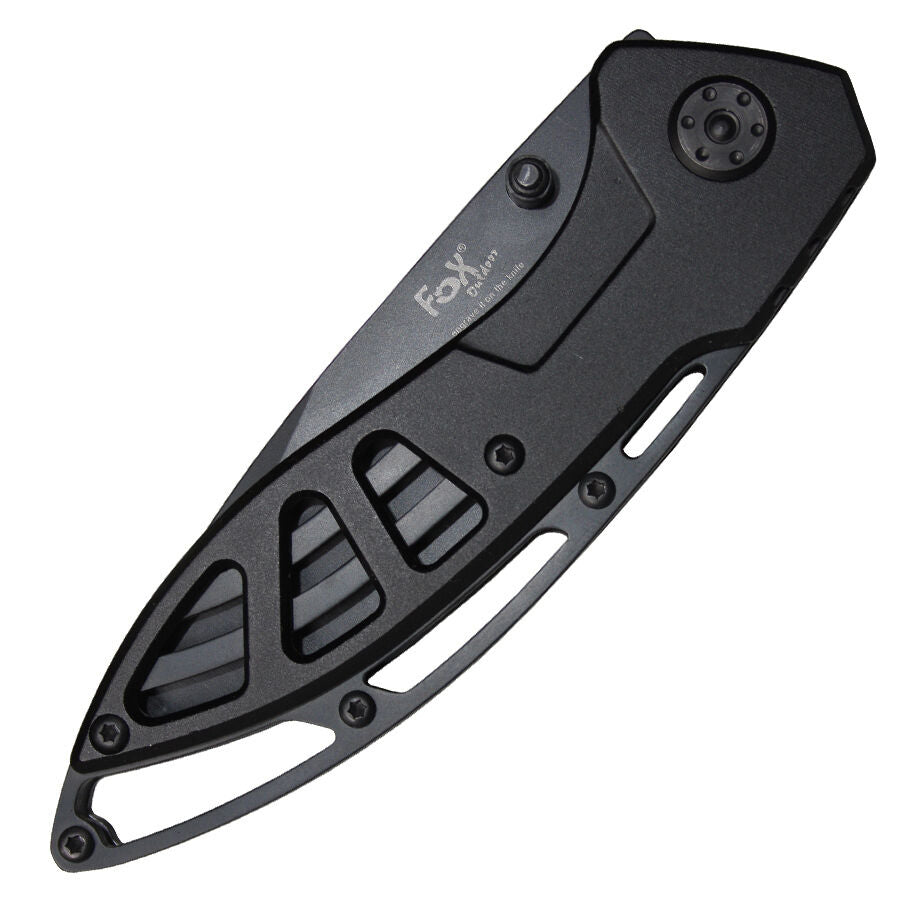 Cuchillo plegable FOX todo metálico con clip, hoja 8,5 cm, longitud total 19,5 cm