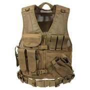 Chaleco táctico CROSS DRAW MOLLE mostrado frontalmente con sistema MOLLE y bolsillos