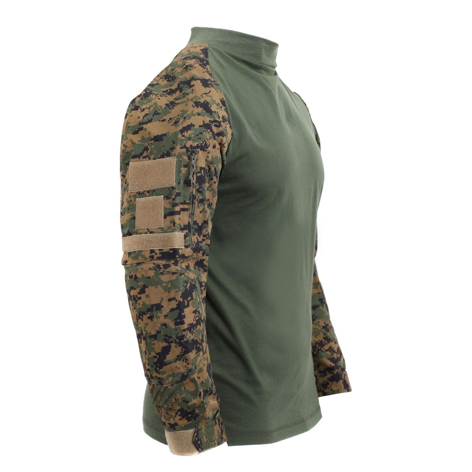 Camisa táctica Rothco Airsoft Digital Woodland - manga larga, camuflaje, codos reforzados, paneles velcro