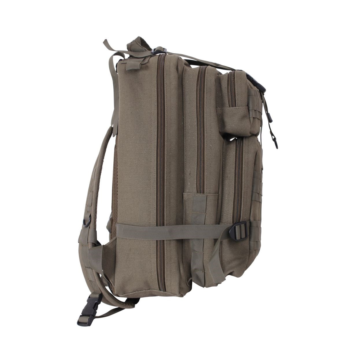 Mochila táctica TACTICANVAS GO PACK verde, 25 L, lona de algodón, tirantes y respaldo acolchados, bolsillos con cremallera