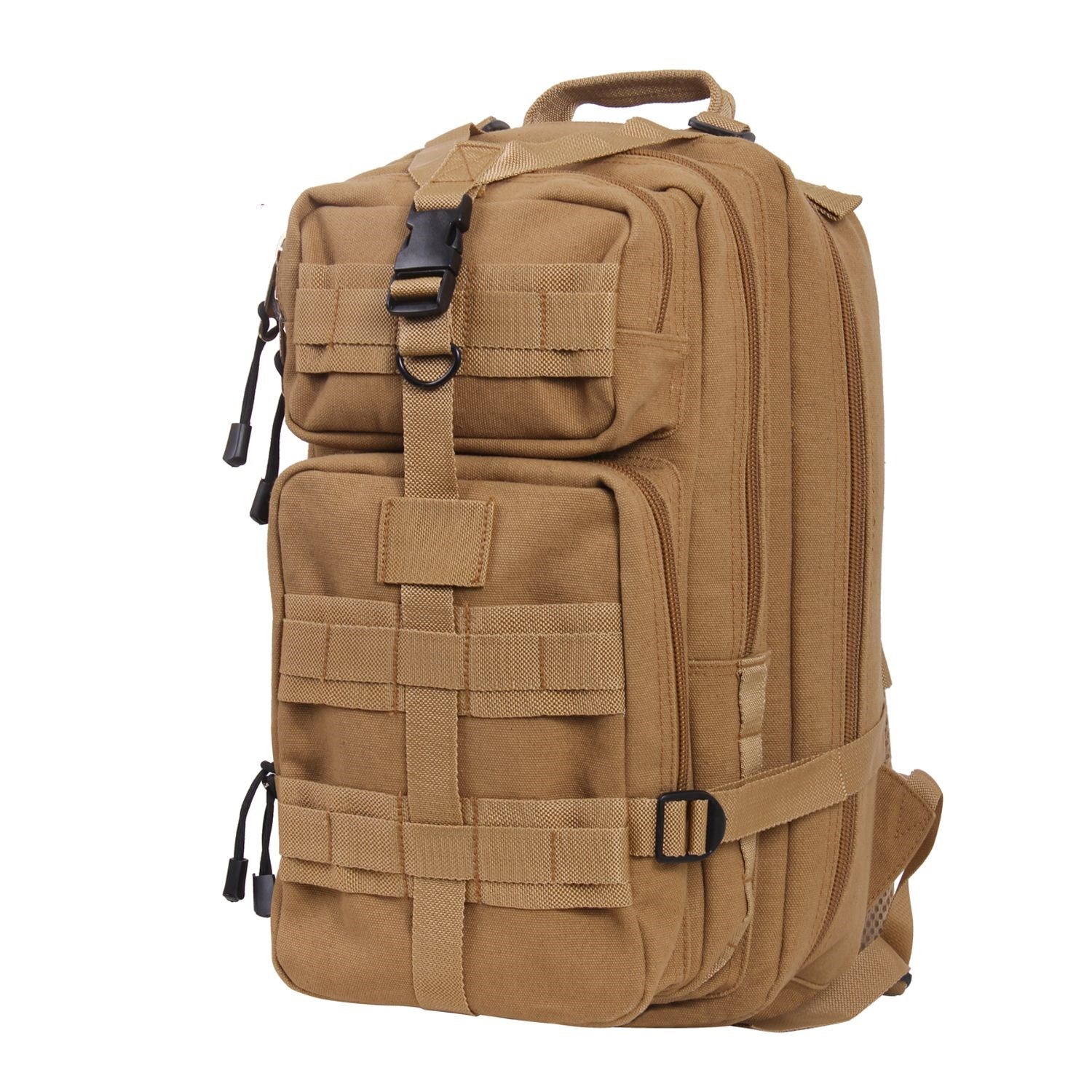 Mochila táctica TACTICANVAS GO PACK verde, 25 L, lona de algodón, tirantes y respaldo acolchados, bolsillos con cremallera