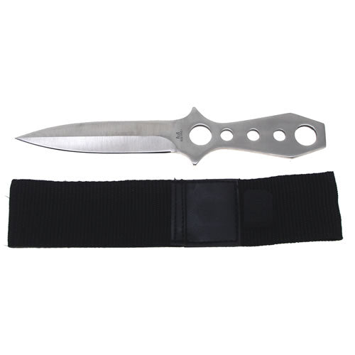Cuchillo arrojadizo negro con funda de nylon, longitud total 22,5 cm, hoja 12 cm