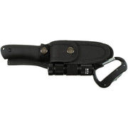 Set negro: cuchillo fijo, navaja, linterna y karabina
