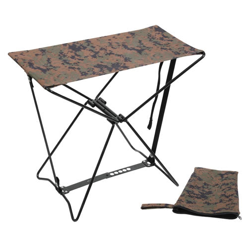Taburete plegable ARMY DIGITAL WOODLAND con funda, 35×35×20 cm, capacidad 80 kg