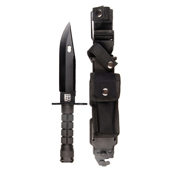 Bayoneta estilo M9 negra con sierra en la hoja y funda de liberación rápida