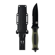 Cuchillo táctico de hoja fija con filo combinado y funda de plástico