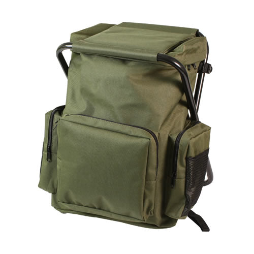 Silla plegable verde con mochila integrada para camping y senderismo