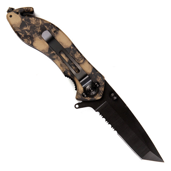 Cuchillo LEBKY plegable negro tipo tanto con clip y hoja combinada (lisa y dentada)