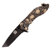 Cuchillo LEBKY plegable negro tipo tanto con clip y hoja combinada (lisa y dentada)