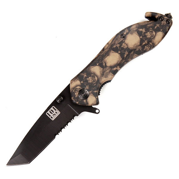 Cuchillo LEBKY plegable negro tipo tanto con clip y hoja combinada (lisa y dentada)