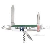 Navaja plegable P-51 Mustang WWII multifunción con abridores y herramientas, cerrada 9 cm