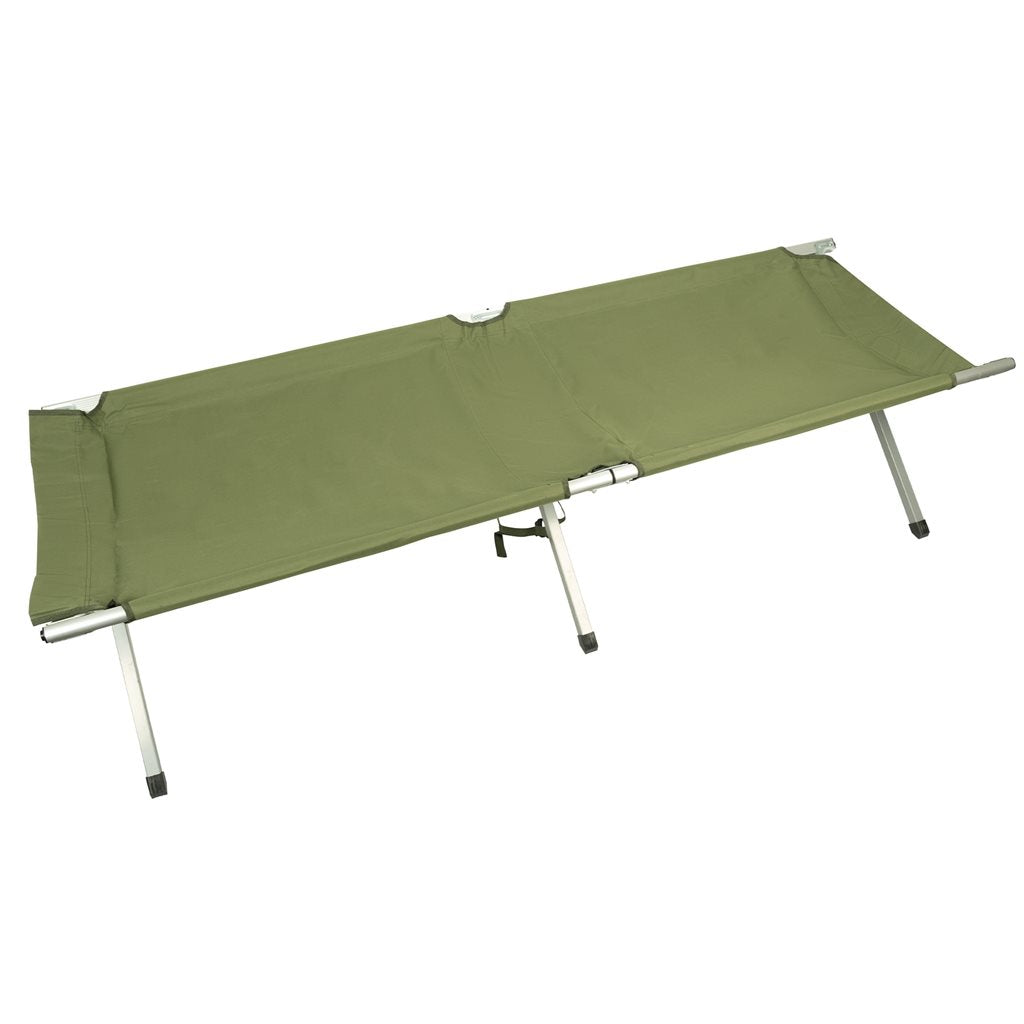Cama plegable militar verde de aluminio con funda de transporte