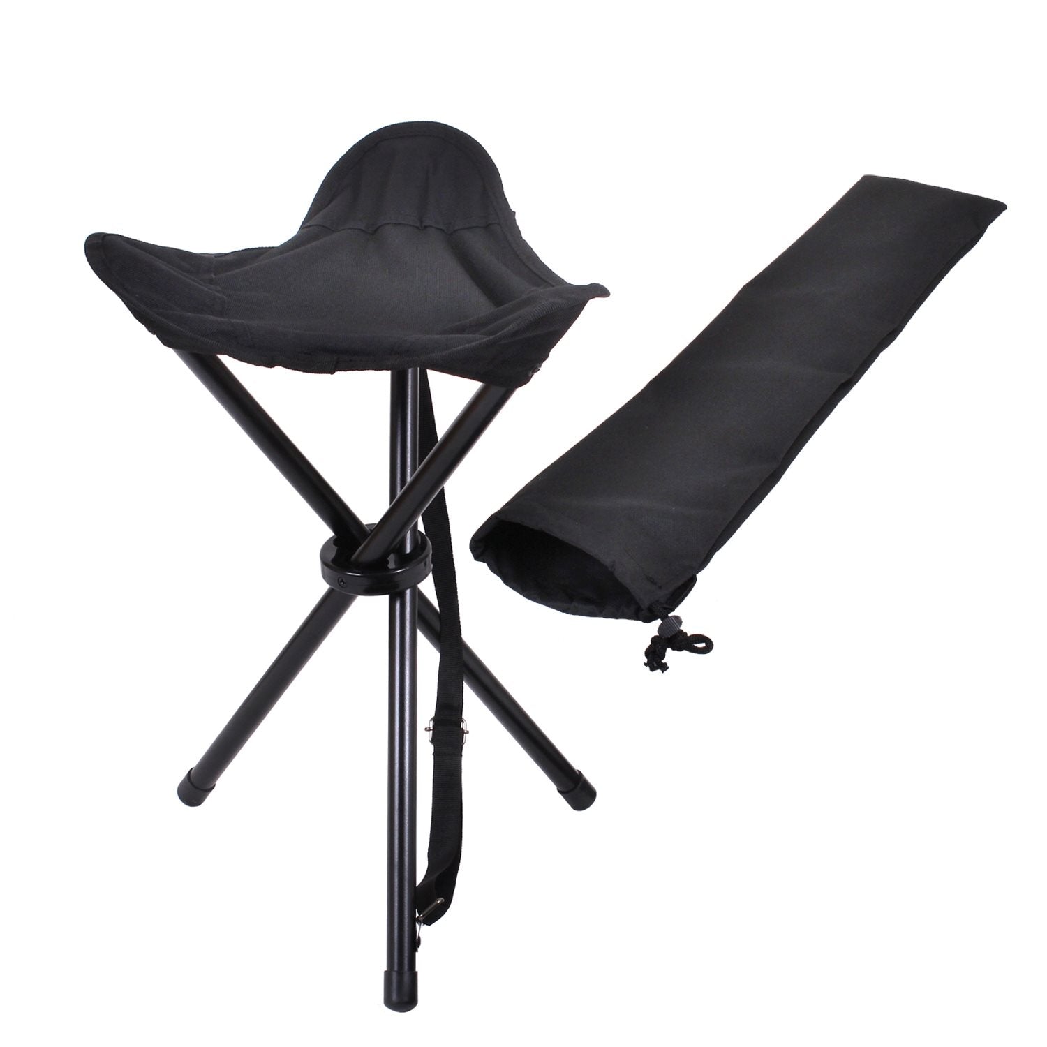 Taburete trípode plegable negro, altura aprox. 48 cm, carga máxima 85 kg
