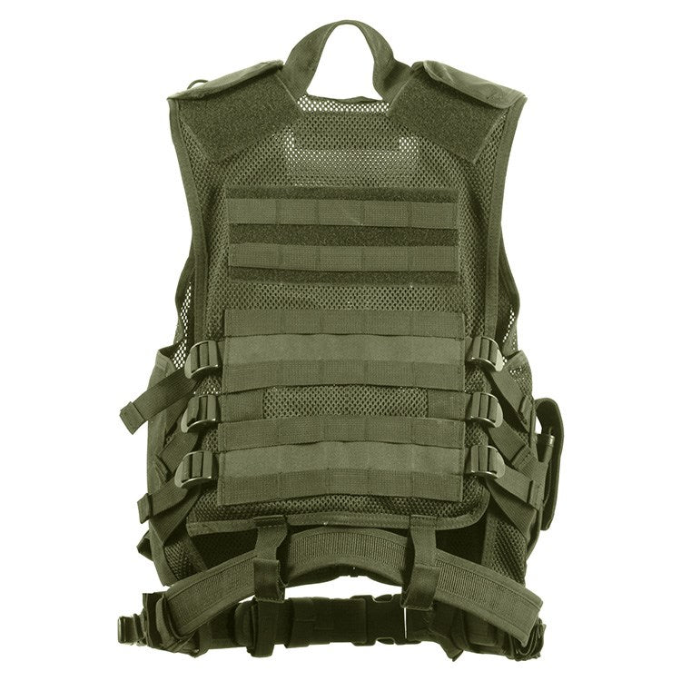 Chaleco táctico CROSS DRAW MOLLE mostrado frontalmente con sistema MOLLE y bolsillos