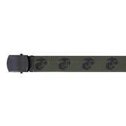 Cinturón verde GLOBE & ANCHOR con estampado USMC y hebilla negra, 135 cm