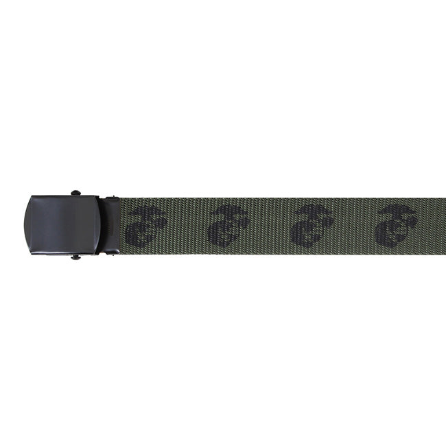 Cinturón verde GLOBE & ANCHOR con estampado USMC y hebilla negra, 135 cm