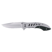 Navaja plegable negra 20,5x8,5 de acero inoxidable con empuñadura parcial de plástico y clip para cinturón