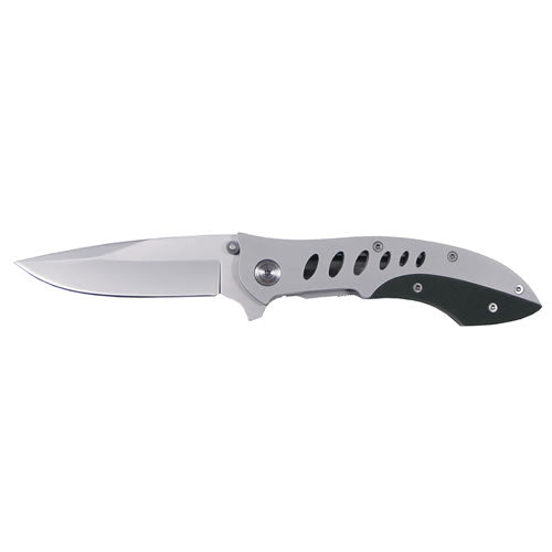 Navaja plegable negra 20,5x8,5 de acero inoxidable con empuñadura parcial de plástico y clip para cinturón