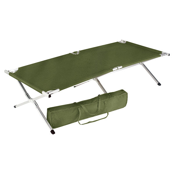 Camilla plegable militar ampliada de aluminio verde con funda de transporte - Ref. 4599