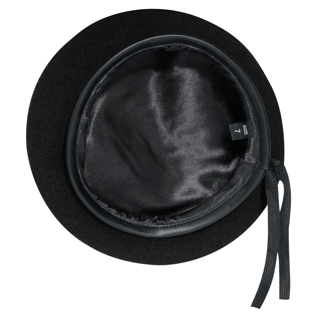 Boina de lana Monty negra con ribete de nylon y cordón ajustable