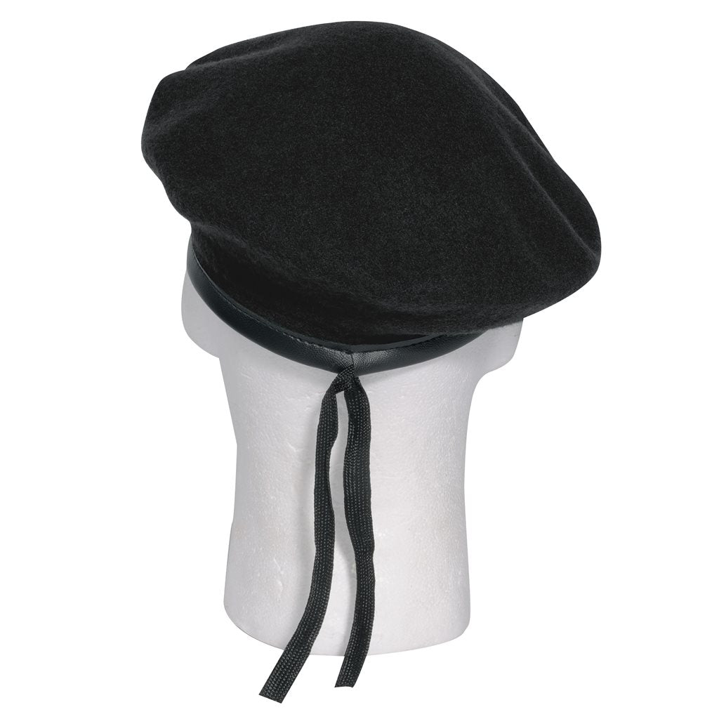 Boina de lana Monty negra con ribete de nylon y cordón ajustable
