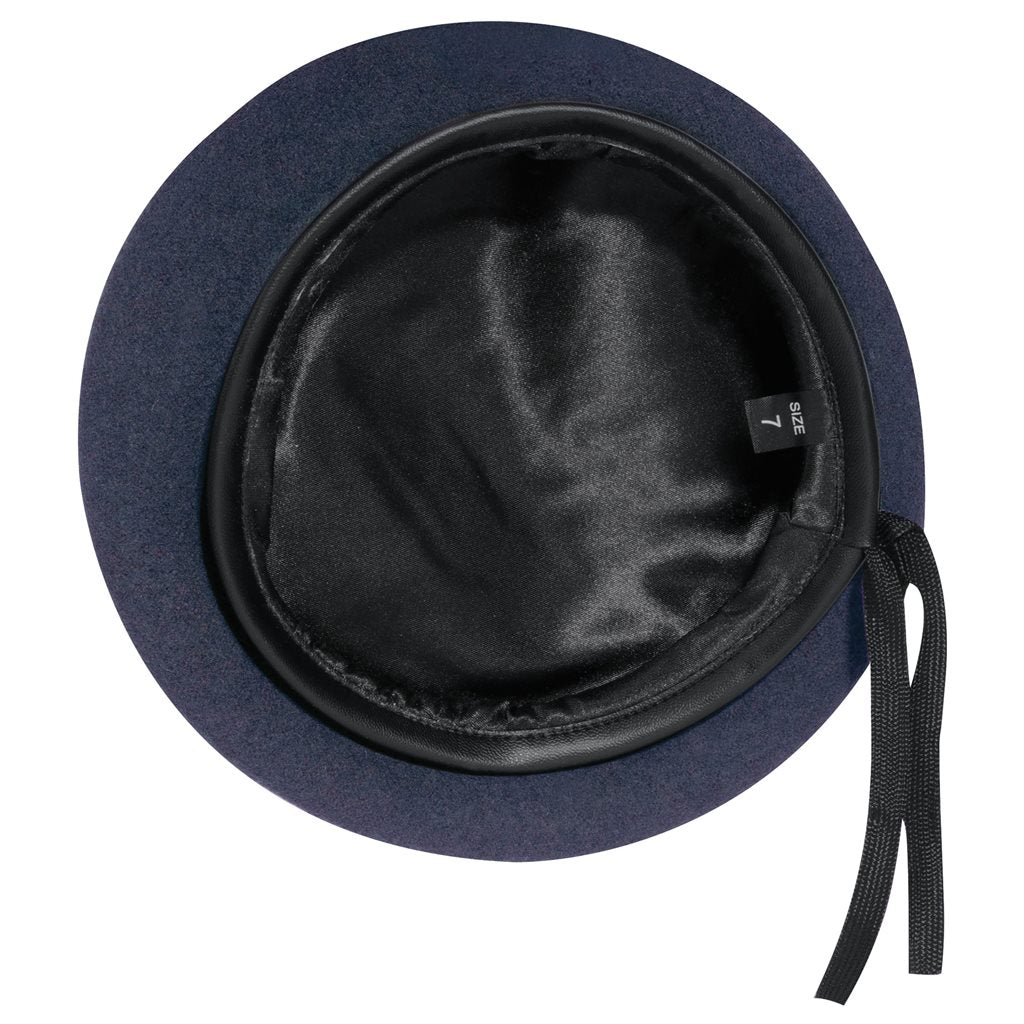 Boina de lana MONTY azul oscuro con ribete de nylon y cordón ajustable