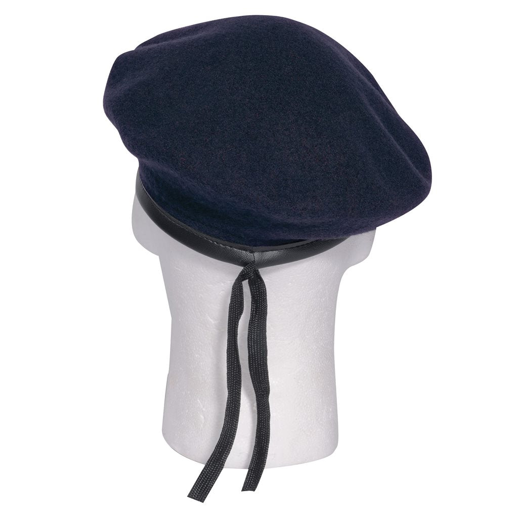 Boina de lana MONTY azul oscuro con ribete de nylon y cordón ajustable