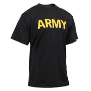 Camiseta negra con texto ARMY, ligera y transpirable