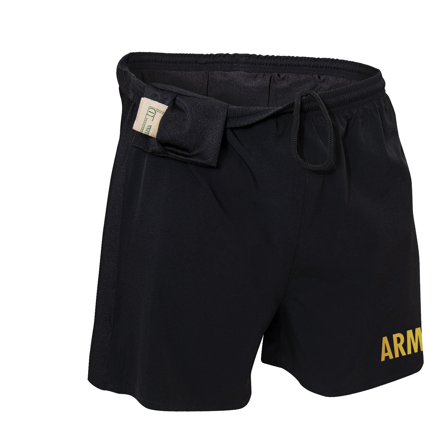 Pantalones cortos negros con estampado ARMY, ligeros (90% poliester, 10% spandex)