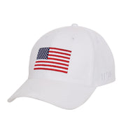 Gorra béisbol blanca con bandera USA bordada y texto USA en el lateral