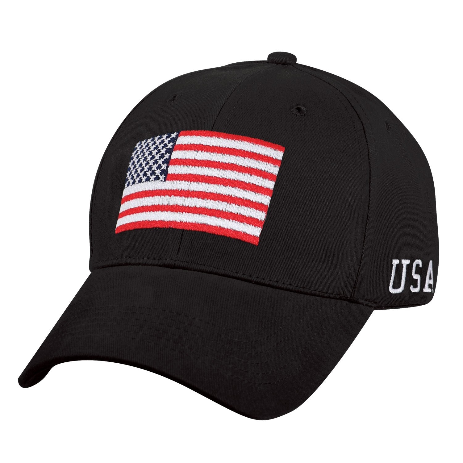 Gorra de béisbol blanca con bandera de EE. UU. bordada y texto USA en el lateral, cierre velcro