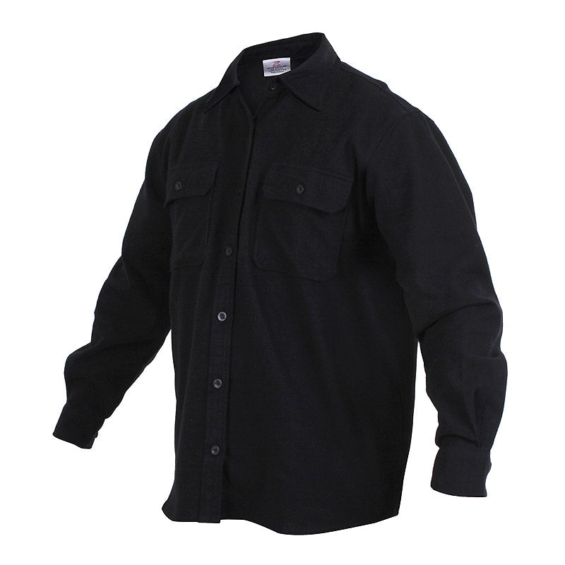Camisa de franela negra estilo leñador, manga larga y resistente