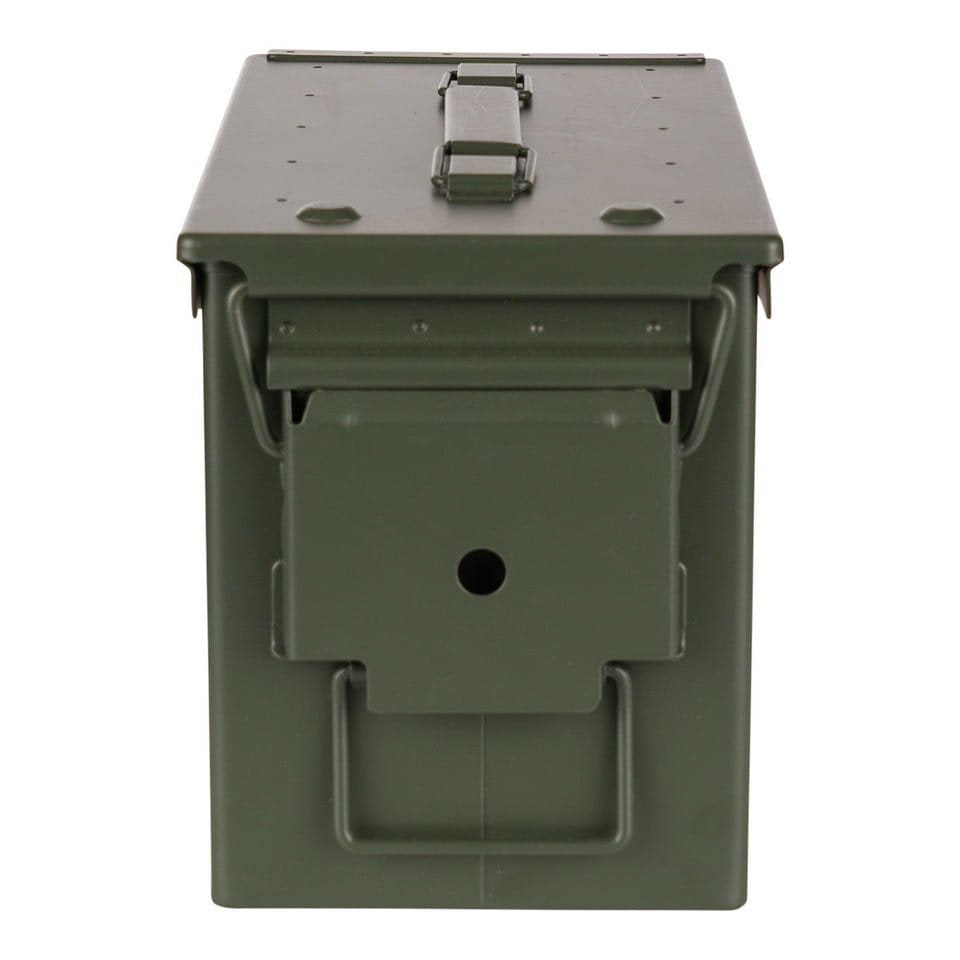 Caja de munición CAL.50 Bombs Away verde con estampado, construcción en acero, 30,2×15,4×18,7 cm