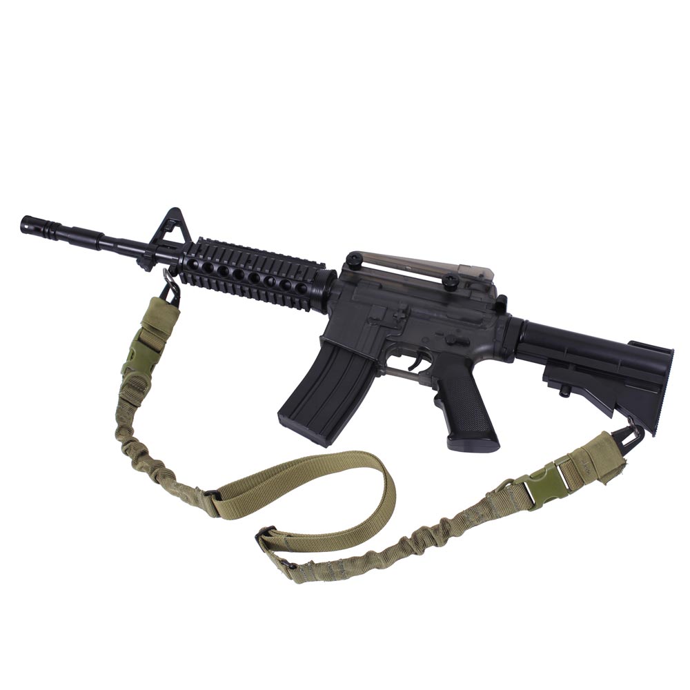 Correa bungee para arma verde con adaptador fastex, uso uno o dos puntos, nylon