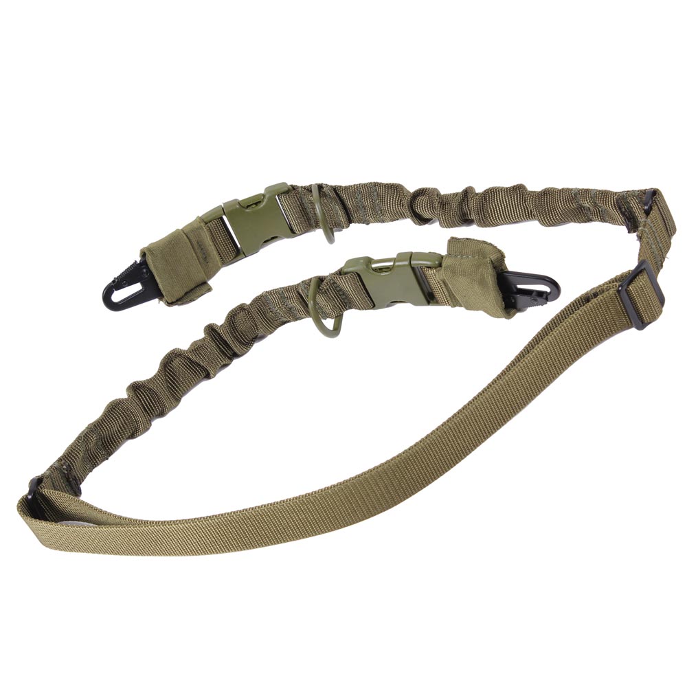Correa bungee para arma verde con adaptador fastex, uso uno o dos puntos, nylon