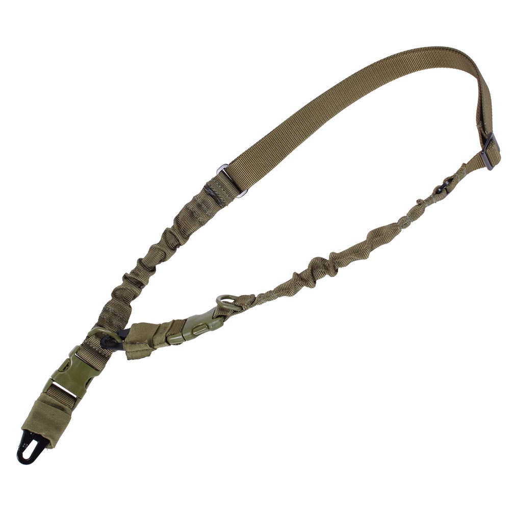 Correa bungee para arma verde con adaptador fastex, uso uno o dos puntos, nylon