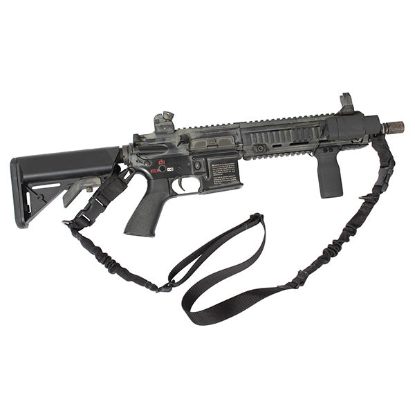 Correa para arma BUNGEE negra, mono/doblepunto, adaptador Fastex, nylon