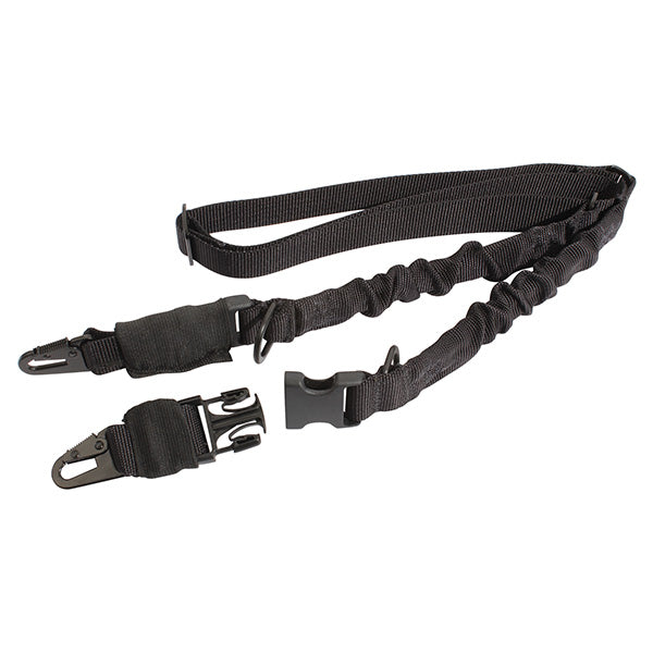 Correa para arma BUNGEE negra, mono/doblepunto, adaptador Fastex, nylon