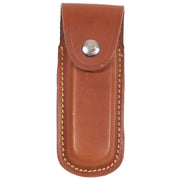 Funda de cuero marrón para navaja 13 cm con cierre a presión y ranuras para cinturón hasta 6 cm