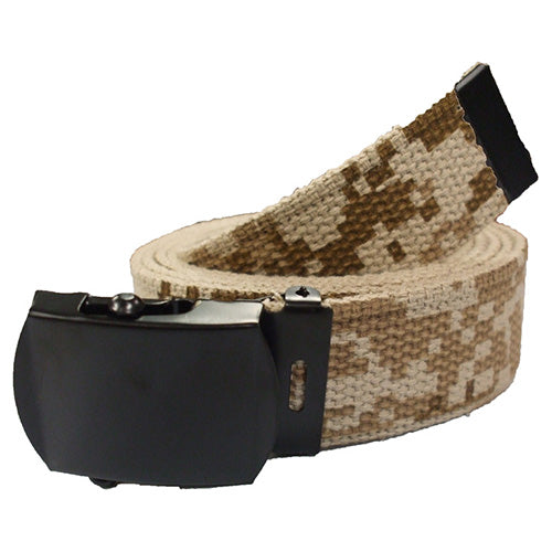 Cinturón US reversible 135 cm de algodón con hebilla metálica negra y patrón camuflaje
