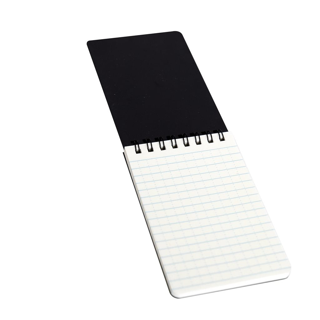 Libreta impermeable negra con encuadernación en PVC y páginas resistentes al agua
