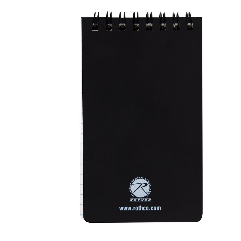 Libreta impermeable negra con encuadernación en PVC y páginas resistentes al agua